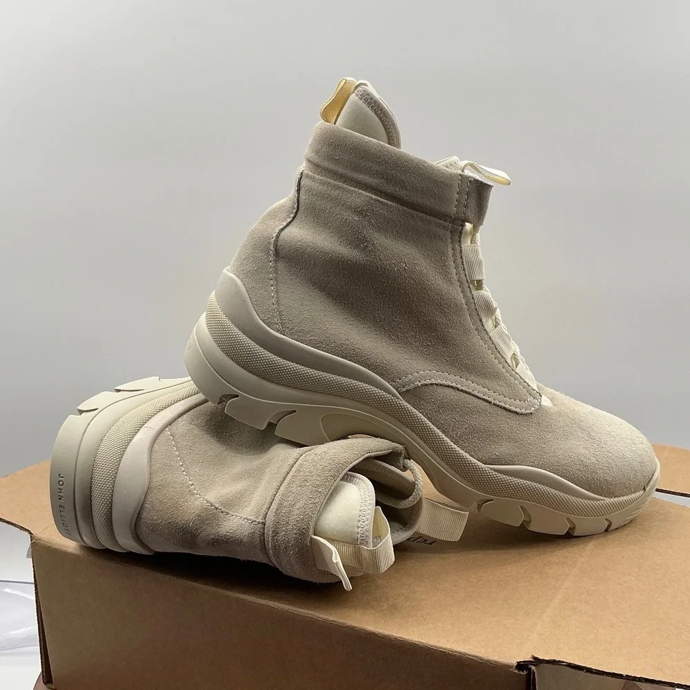 John Elliott Edition One Suede Boots Mens Beige Sand High Top Lug Sole 43 US 9.5